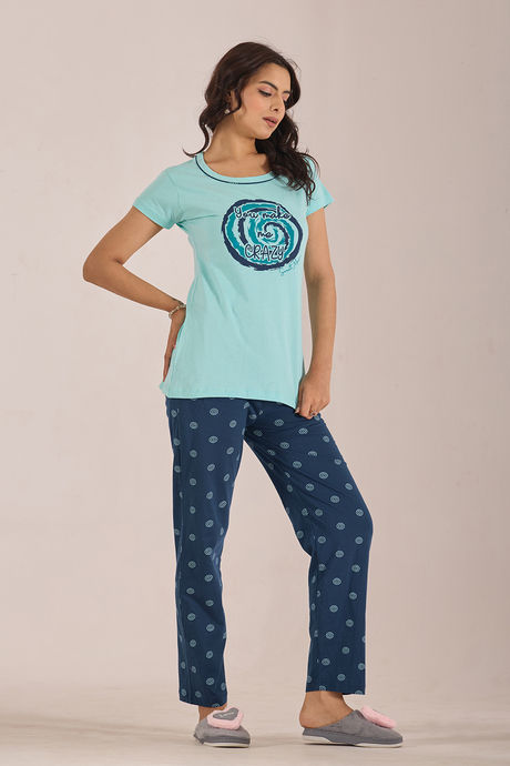 Sweet Moon Knit Cotton Pyjama Set - Navyblue Skyblue — image 4